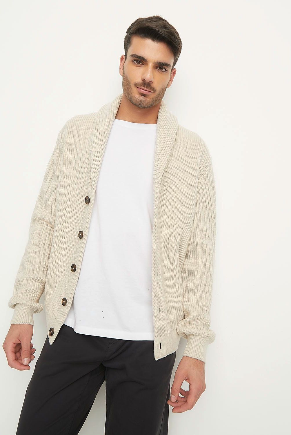 BASEMENT - Cardigan Basement Manga Larga Hombre Casual Acrílico