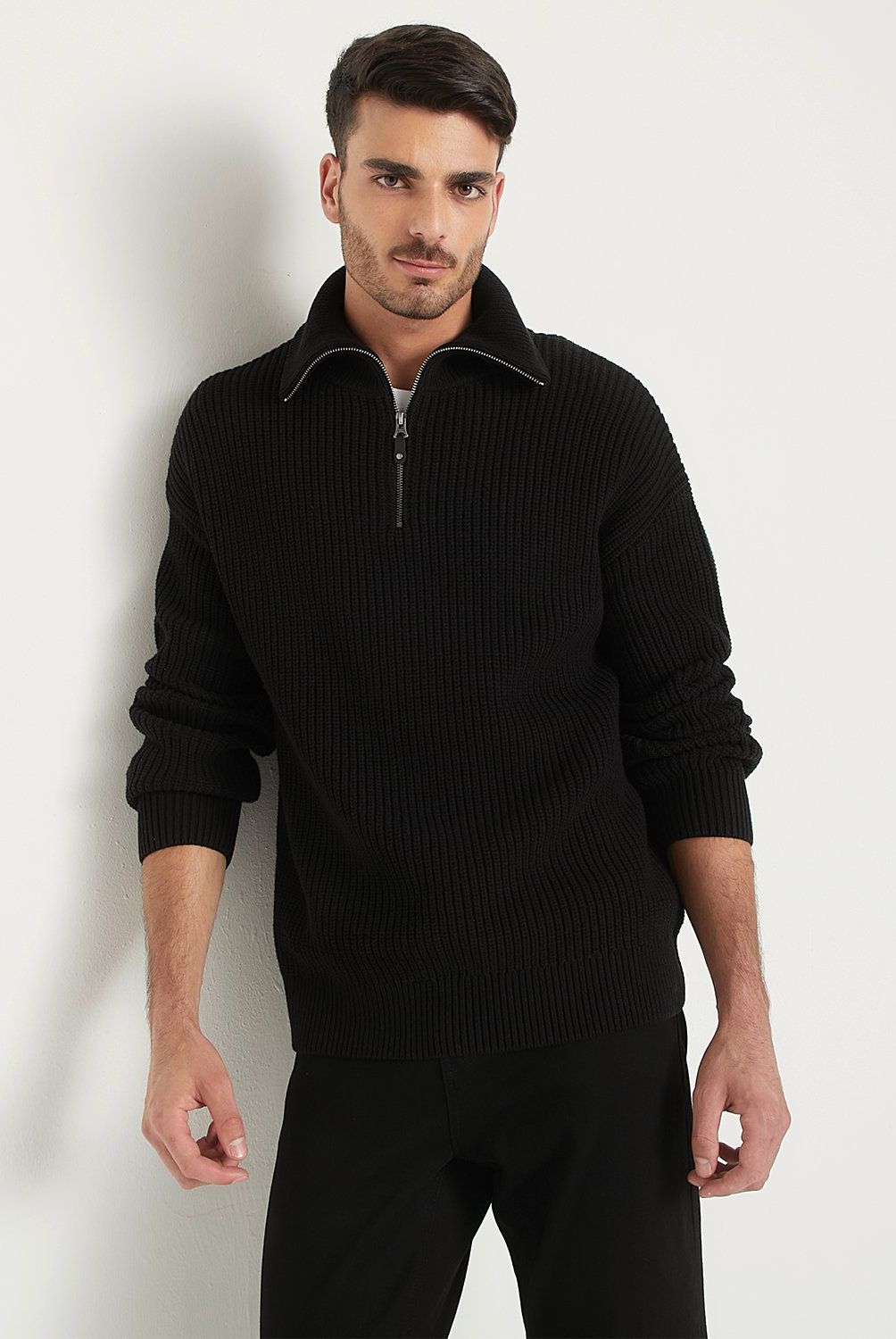 BASEMENT - Sweater Algodón Cuello Alto Medio Cierre Basement Hombre