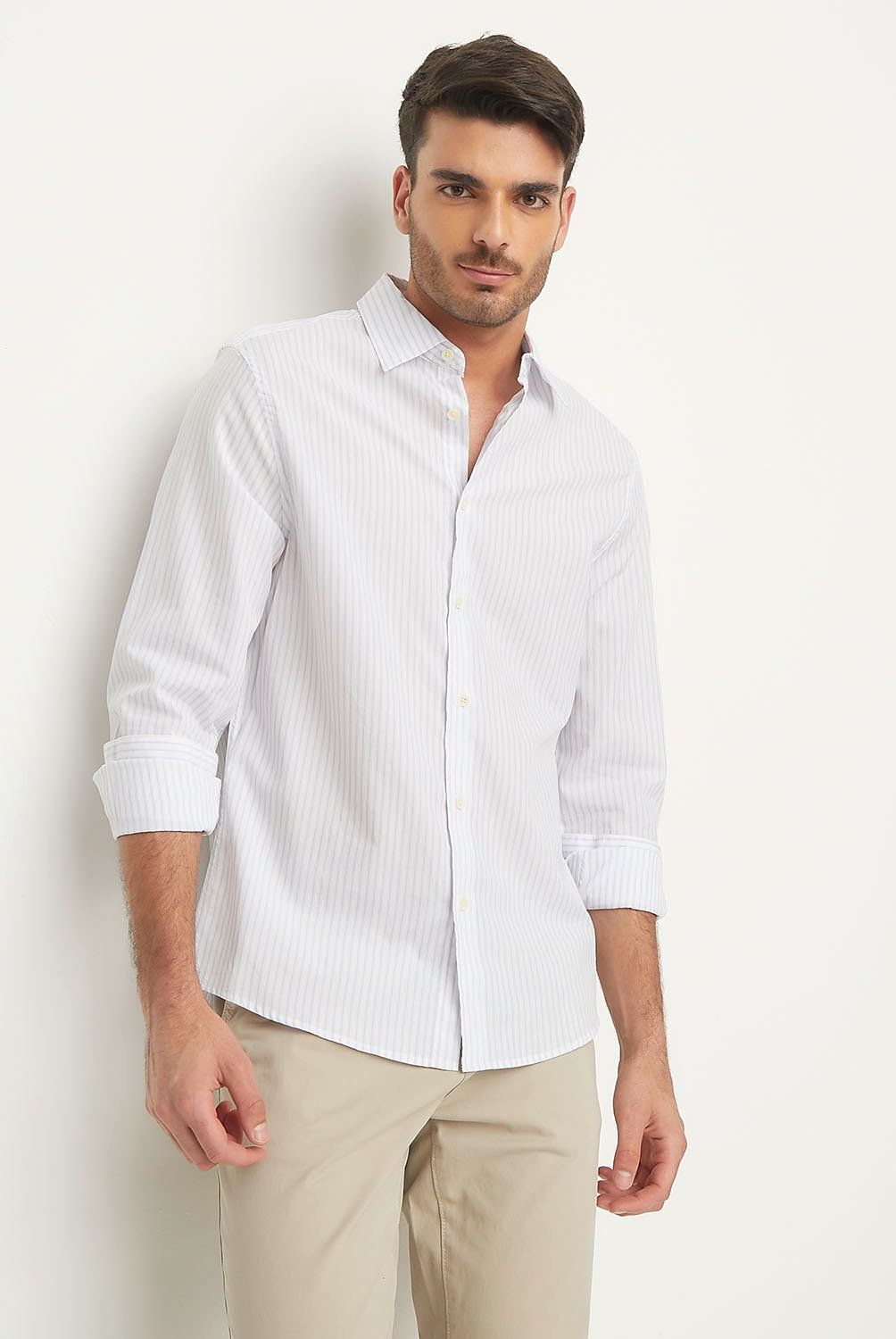 BASEMENT - Camisa Basement Manga Larga Rayas Relaxed Fit Hombre