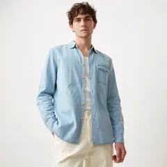 BASEMENT - Camisa Casual Manga Larga Algodón Hombre