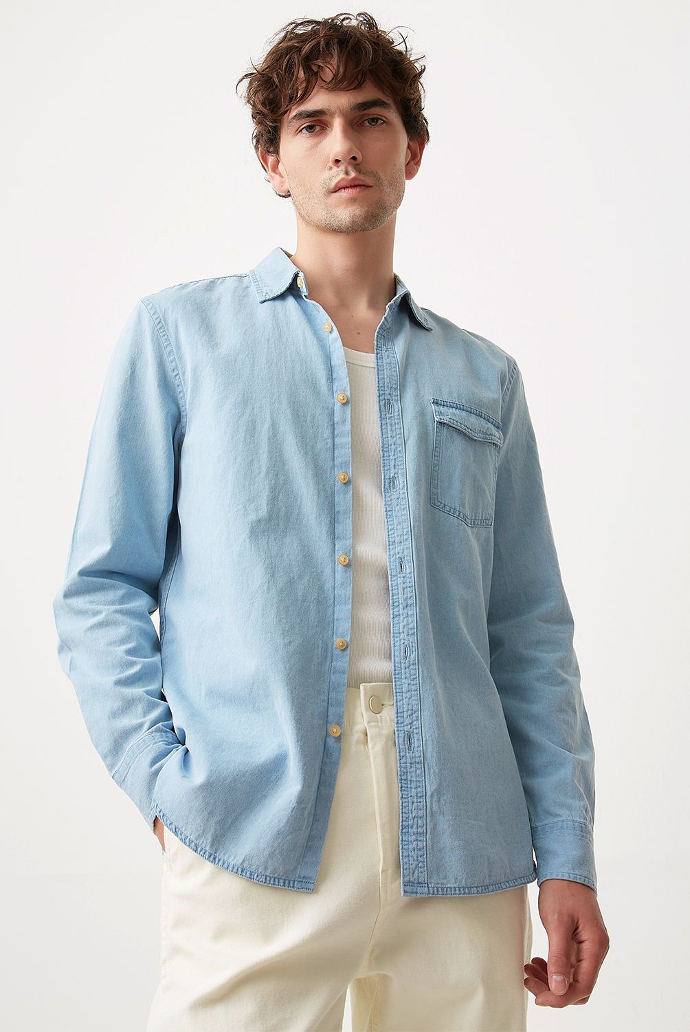 BASEMENT - Camisa Casual Manga Larga Algodón Hombre Basement