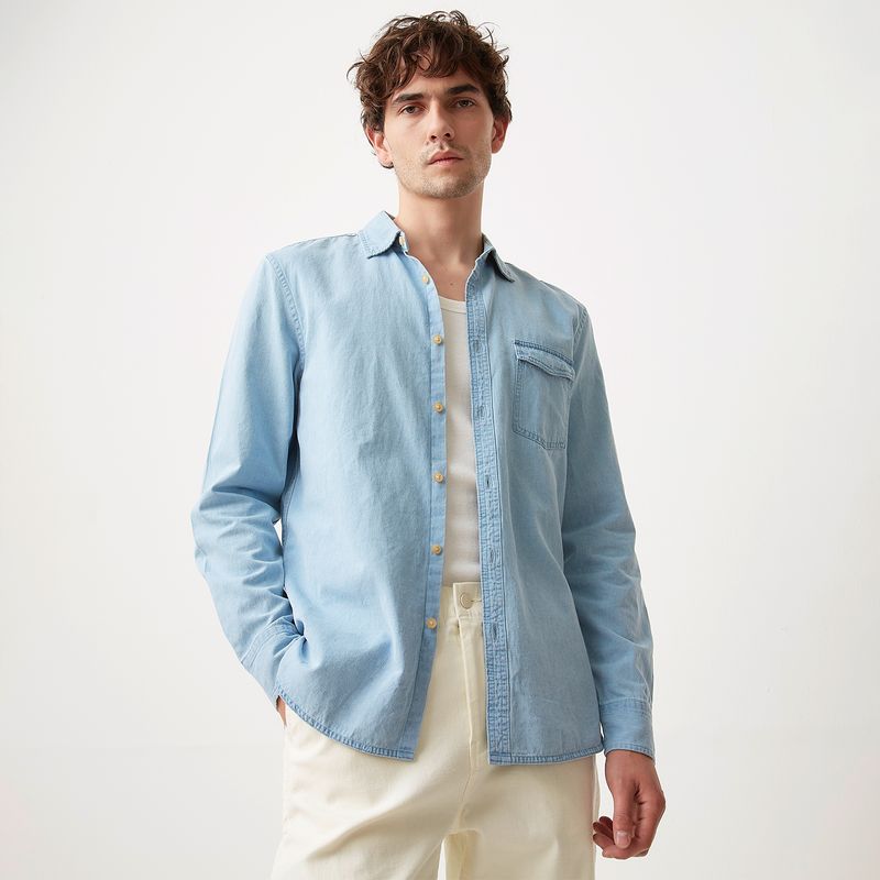 BASEMENT - Camisa Casual Manga Larga Algodón Hombre Basement