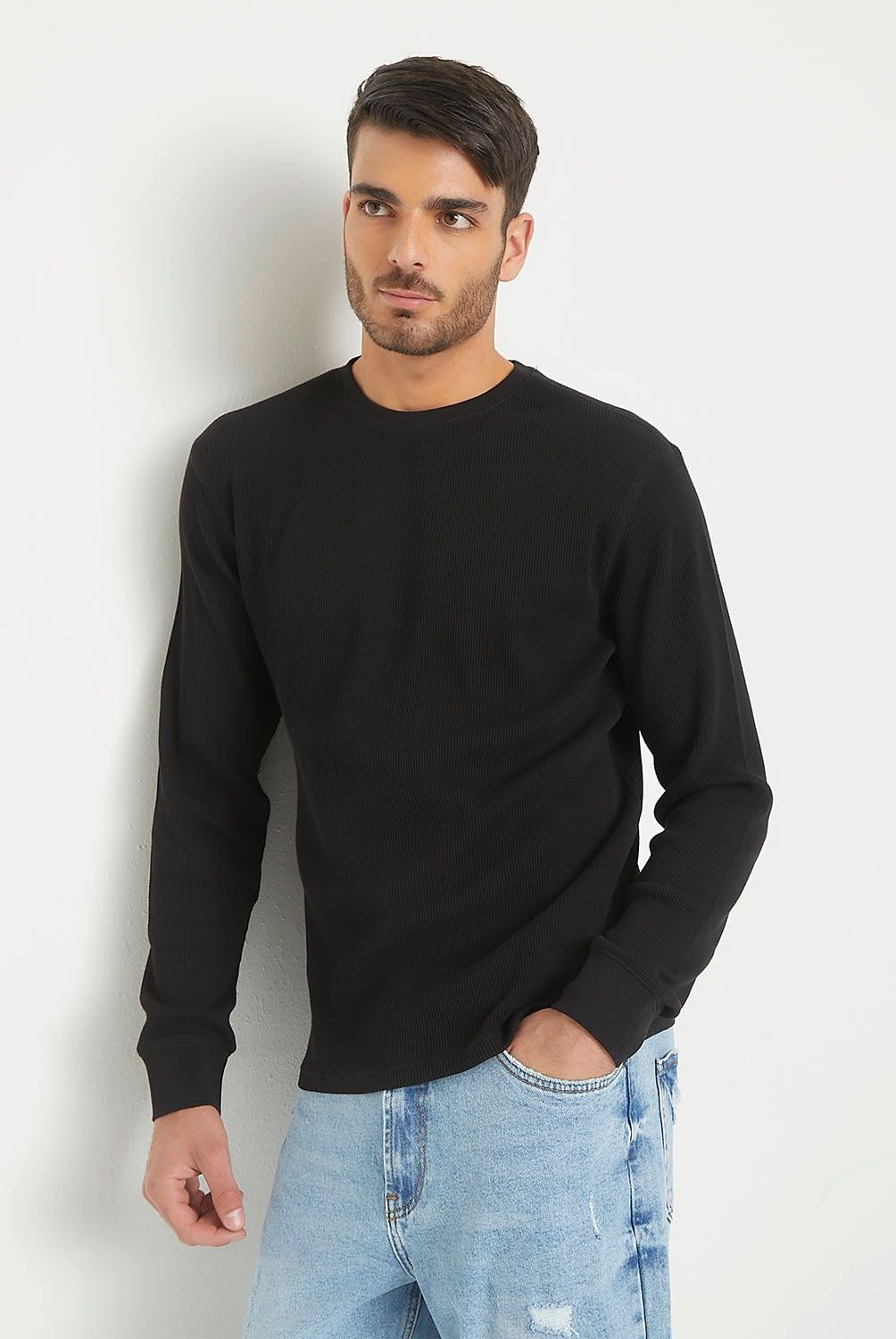 BASEMENT - Polera Manga Larga Waffle Algodón Hombre Basement