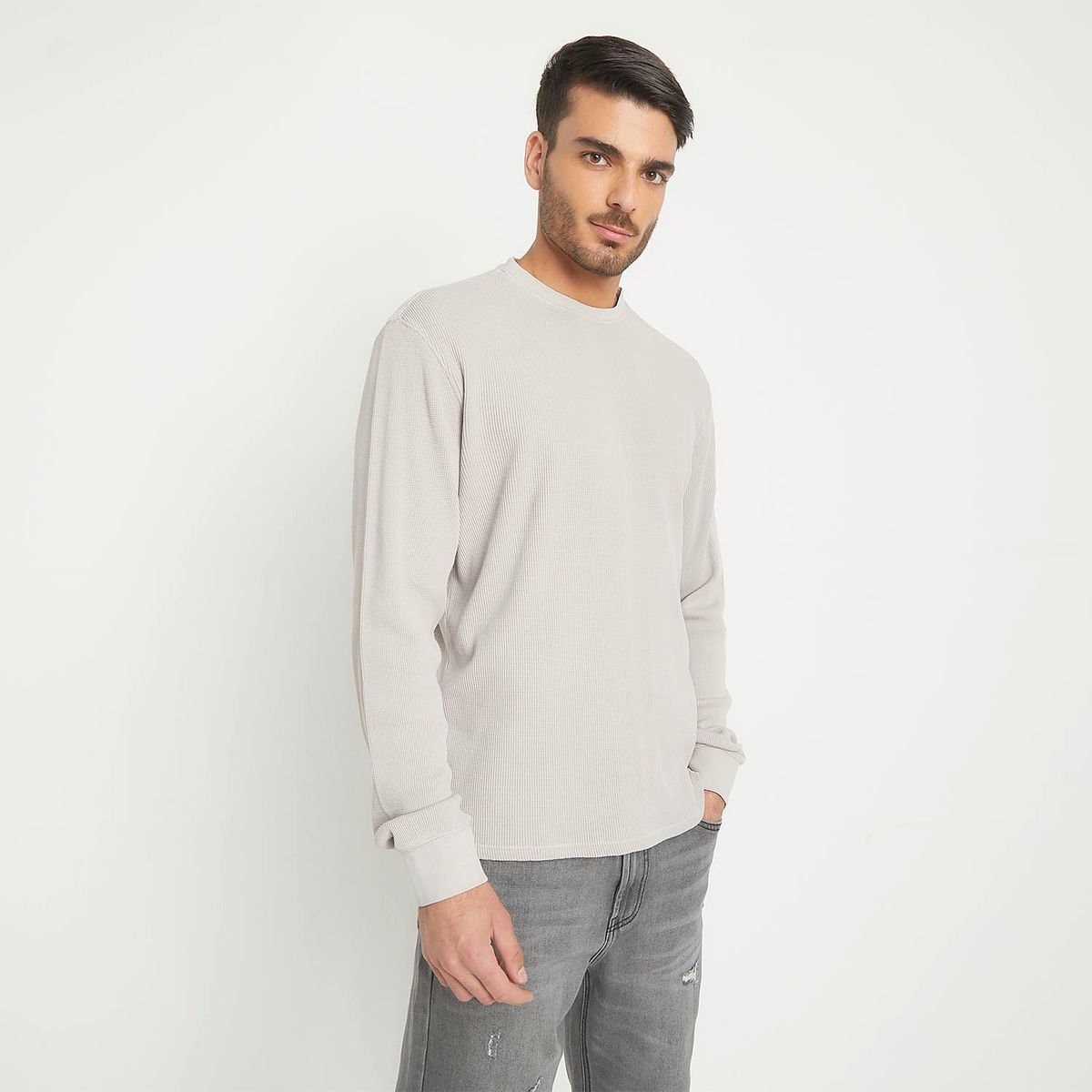 BASEMENT - Polera Manga Larga Waffle Algodón Hombre Basement