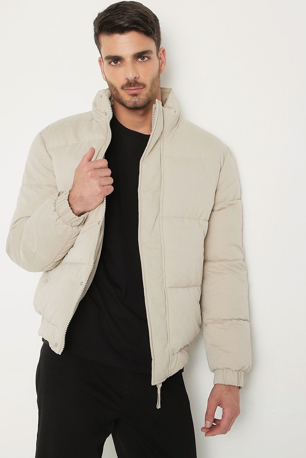 BASEMENT - Parka Puffa Basement Hombre Cuello Alto Diseño Liso