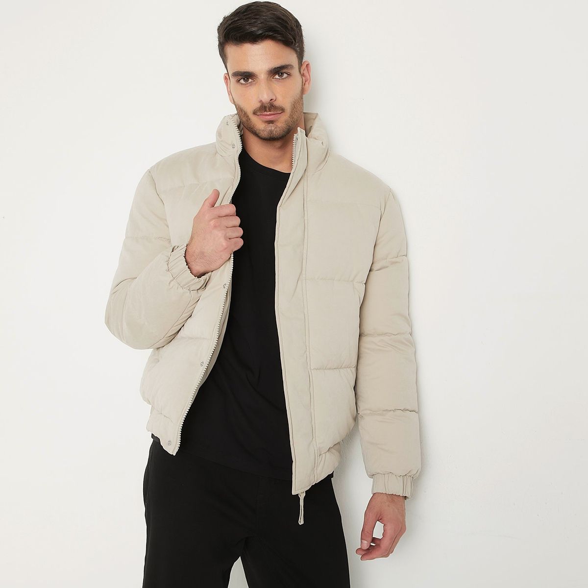 BASEMENT - Parka Puffa Basement Hombre Cuello Alto Diseño Liso