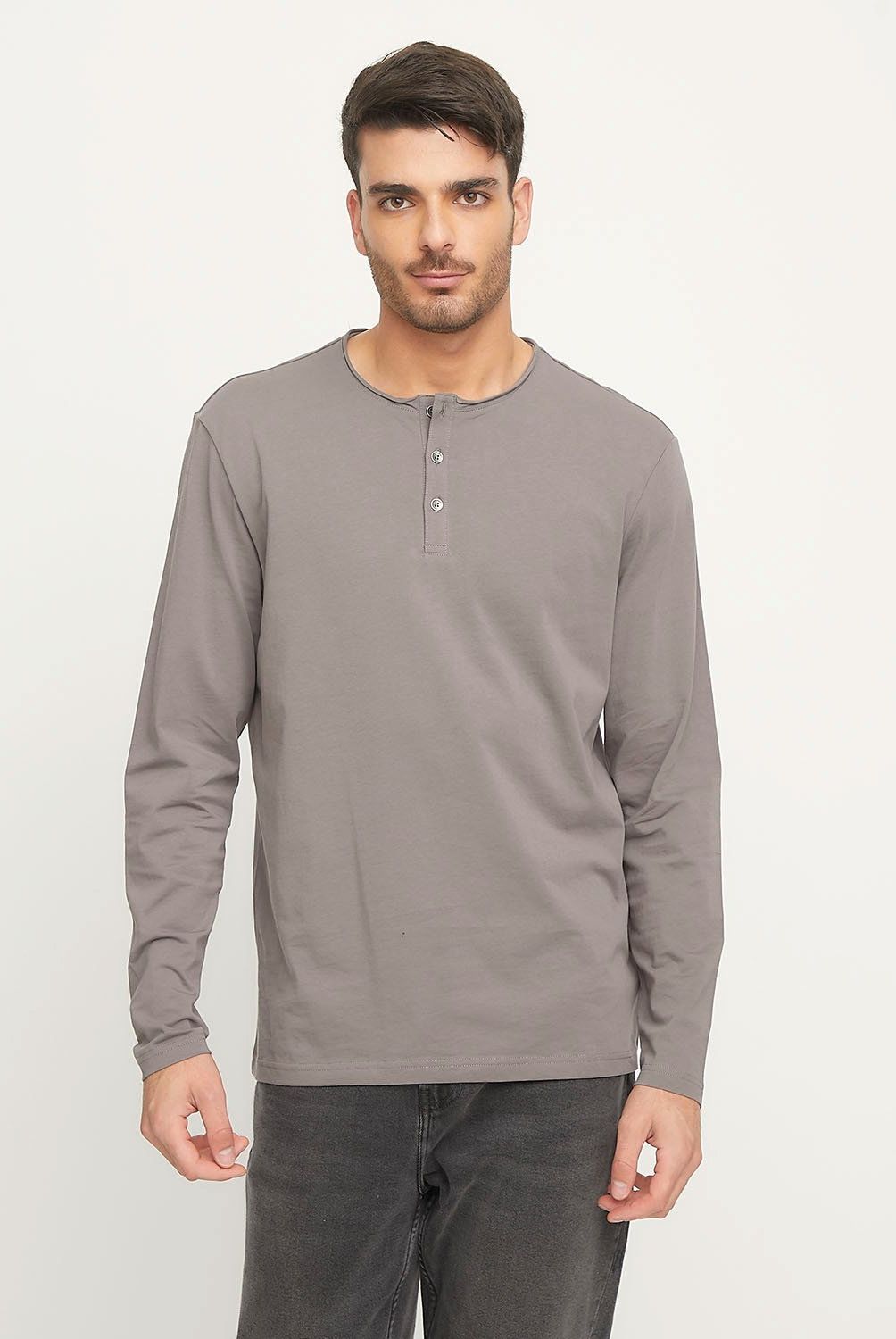 BASEMENT - Polera Henley Manga Larga Algodón Basement Hombre