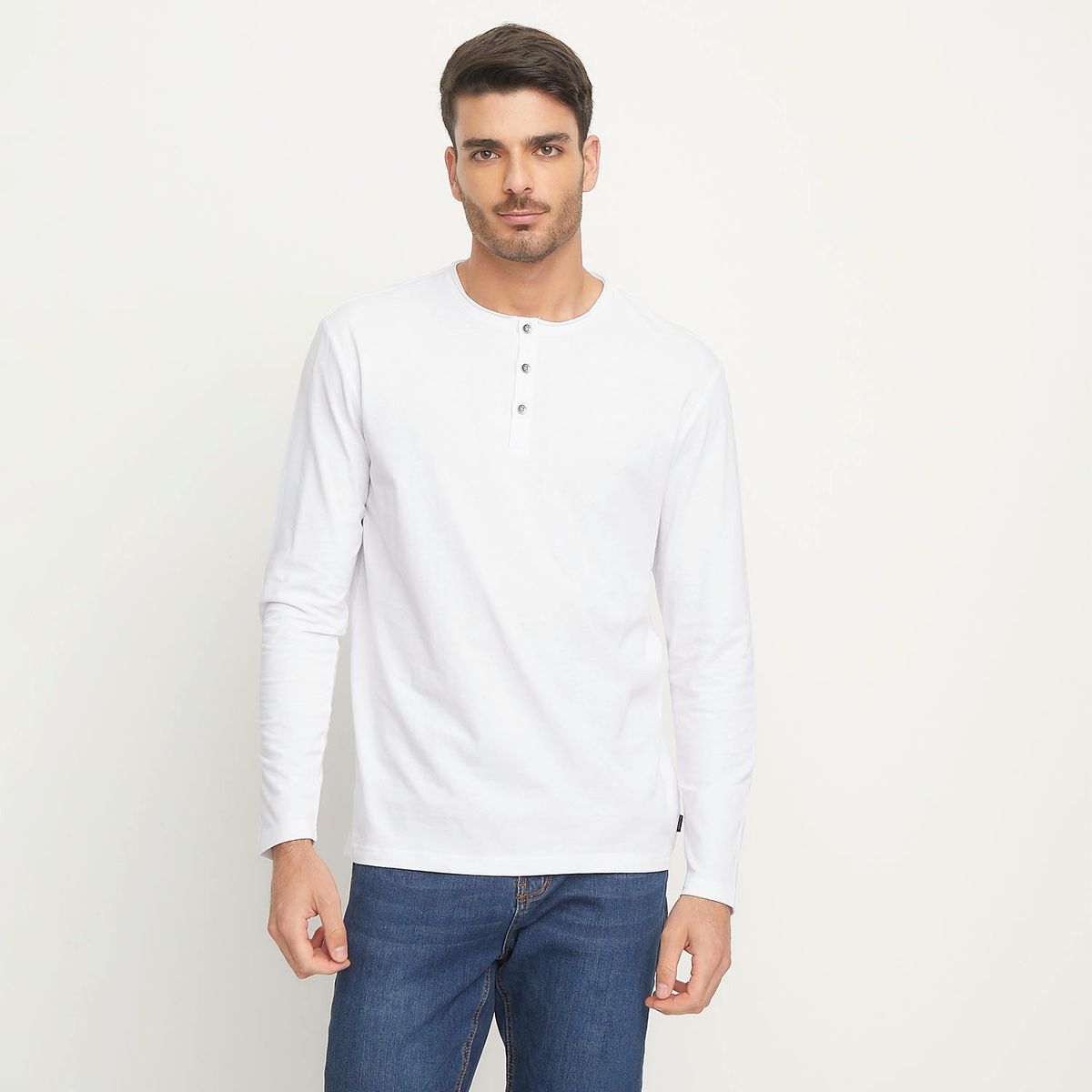 BASEMENT - Polera Henley Manga Larga Algodón Basement Hombre