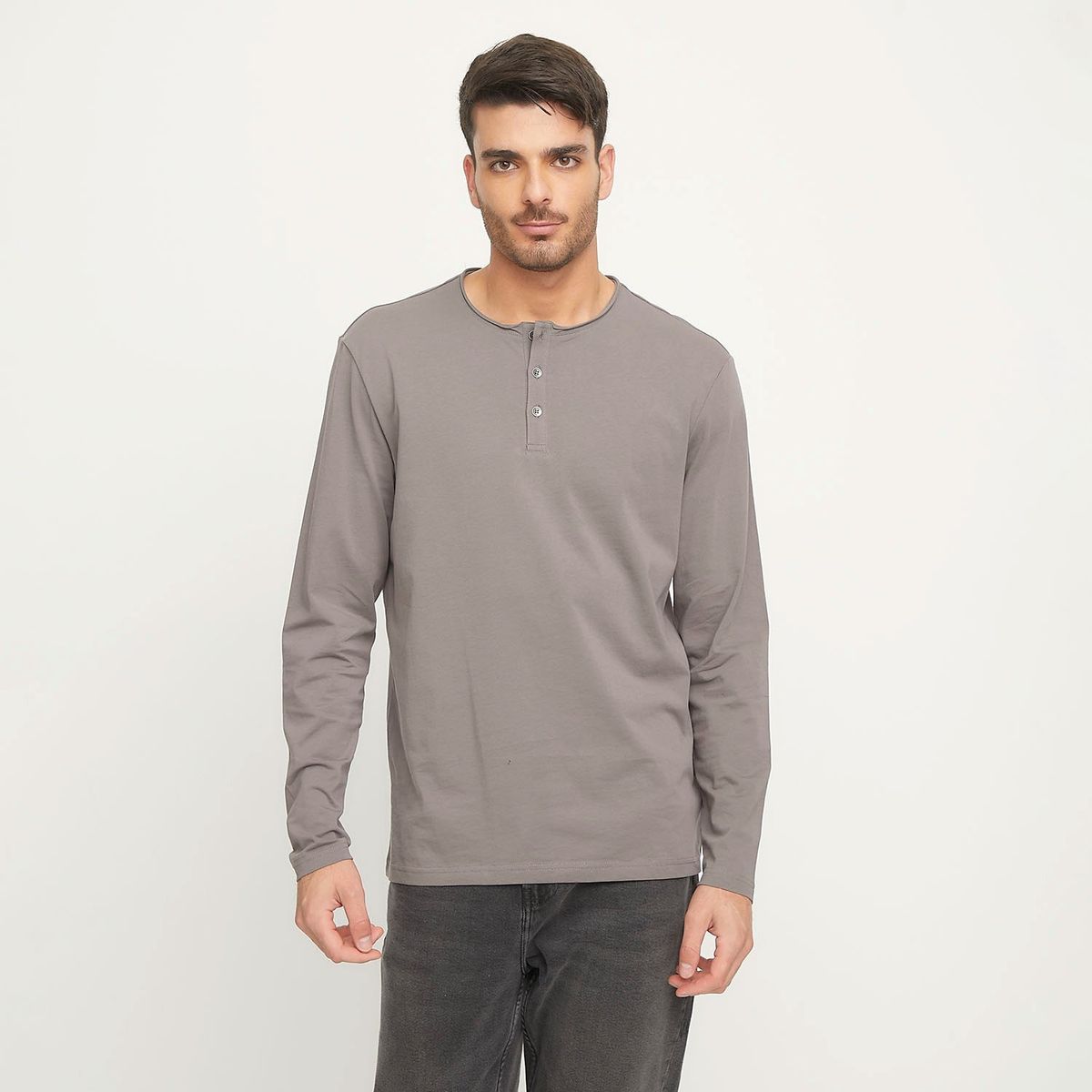 BASEMENT - Polera Henley Manga Larga Algodón Basement Hombre