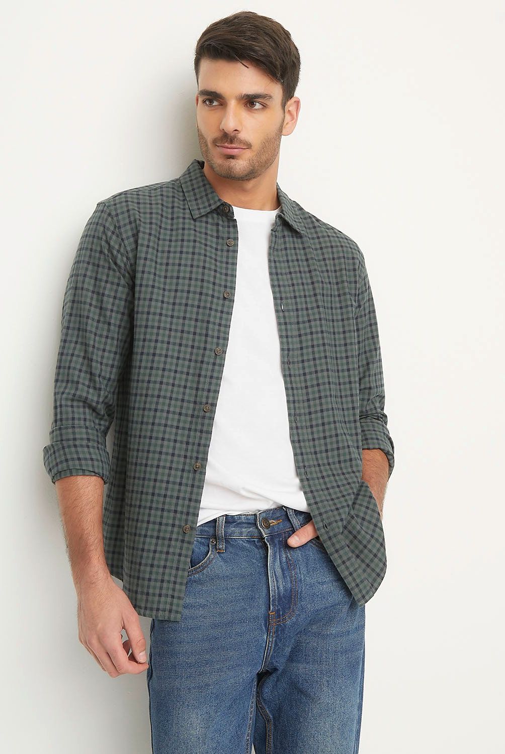 BASEMENT - Camisa Casual Hombre Basement Slim Fit Algodón Cuadros