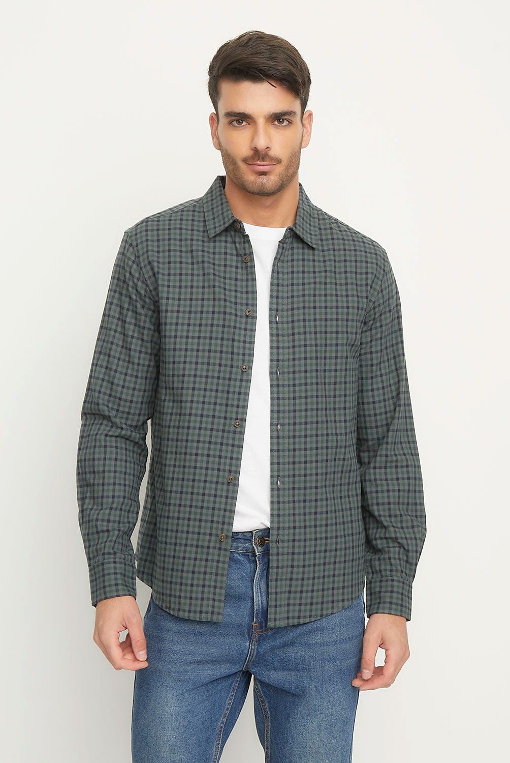 BASEMENT - Camisa Casual Hombre Basement Slim Fit Algodón Cuadros