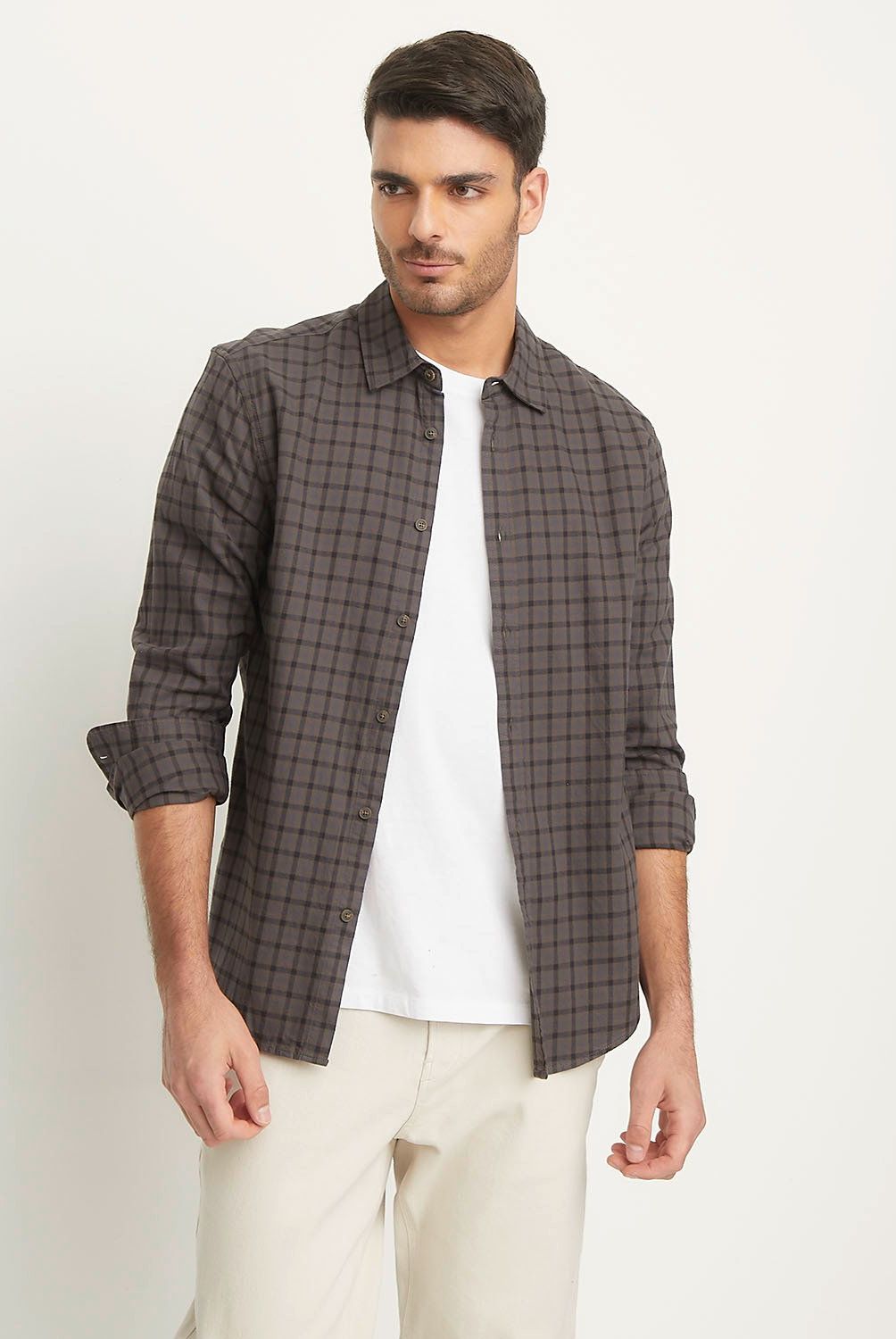 BASEMENT - Camisa Casual Hombre Basement Slim Fit Algodón Cuadros