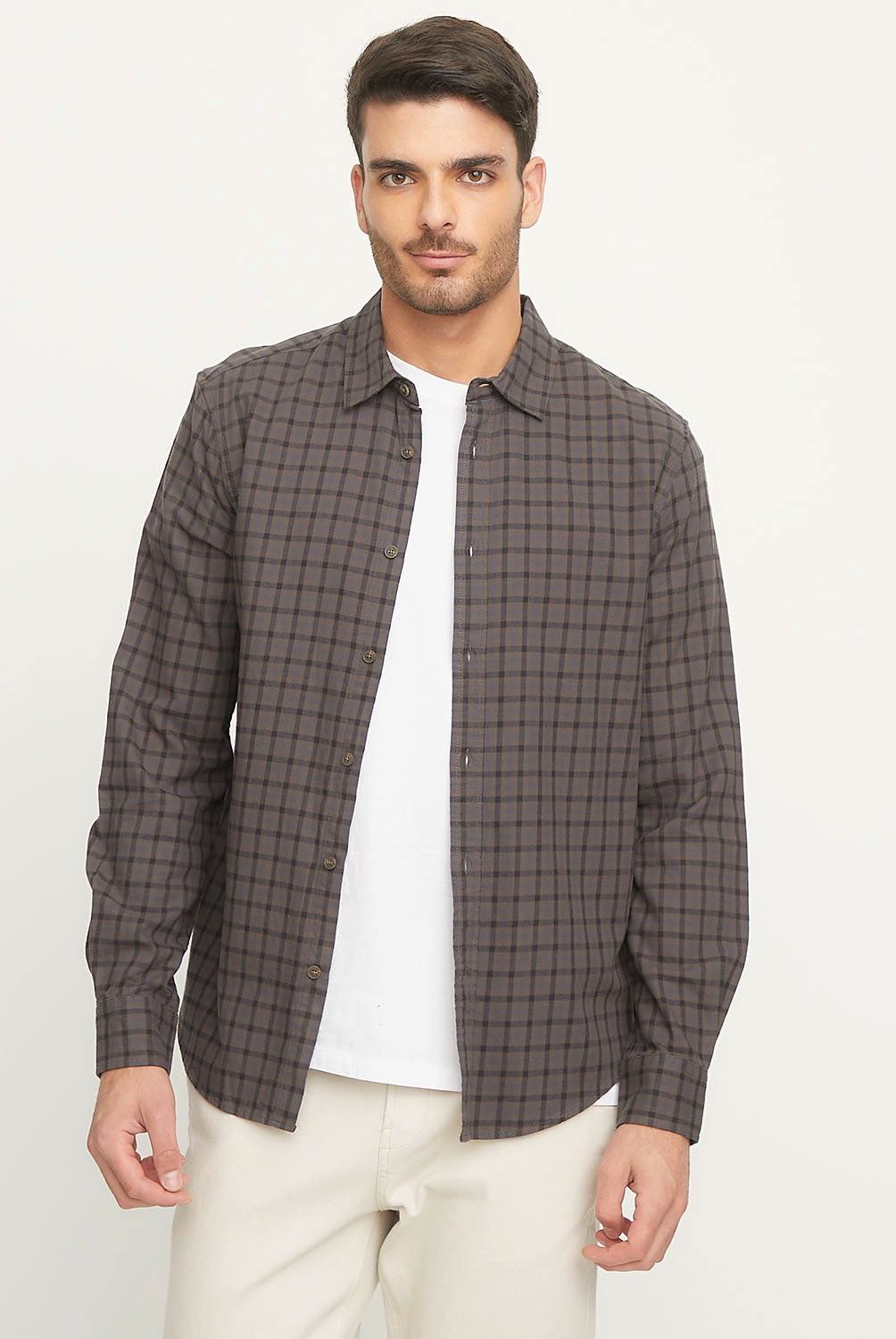 BASEMENT - Camisa Casual Hombre Basement Slim Fit Algodón Cuadros