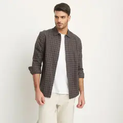 BASEMENT - Camisa Manga Larga Check Slim Fit Hombre