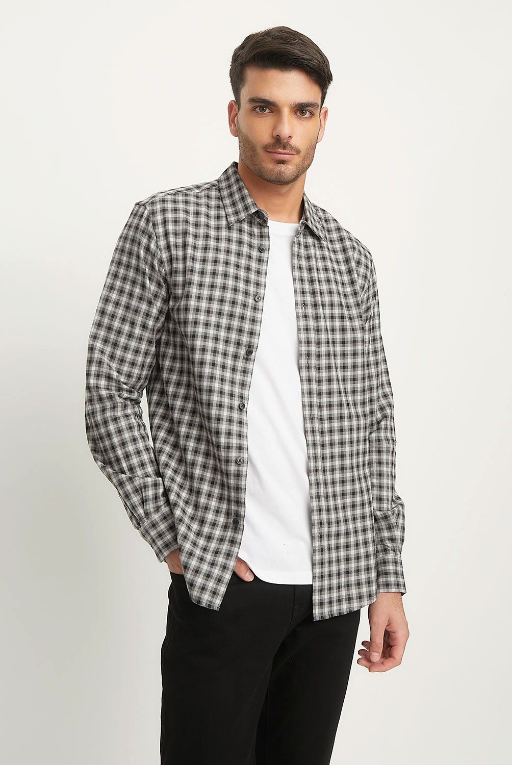 BASEMENT - Camisa Casual Hombre Basement Slim Fit Algodón Cuadros