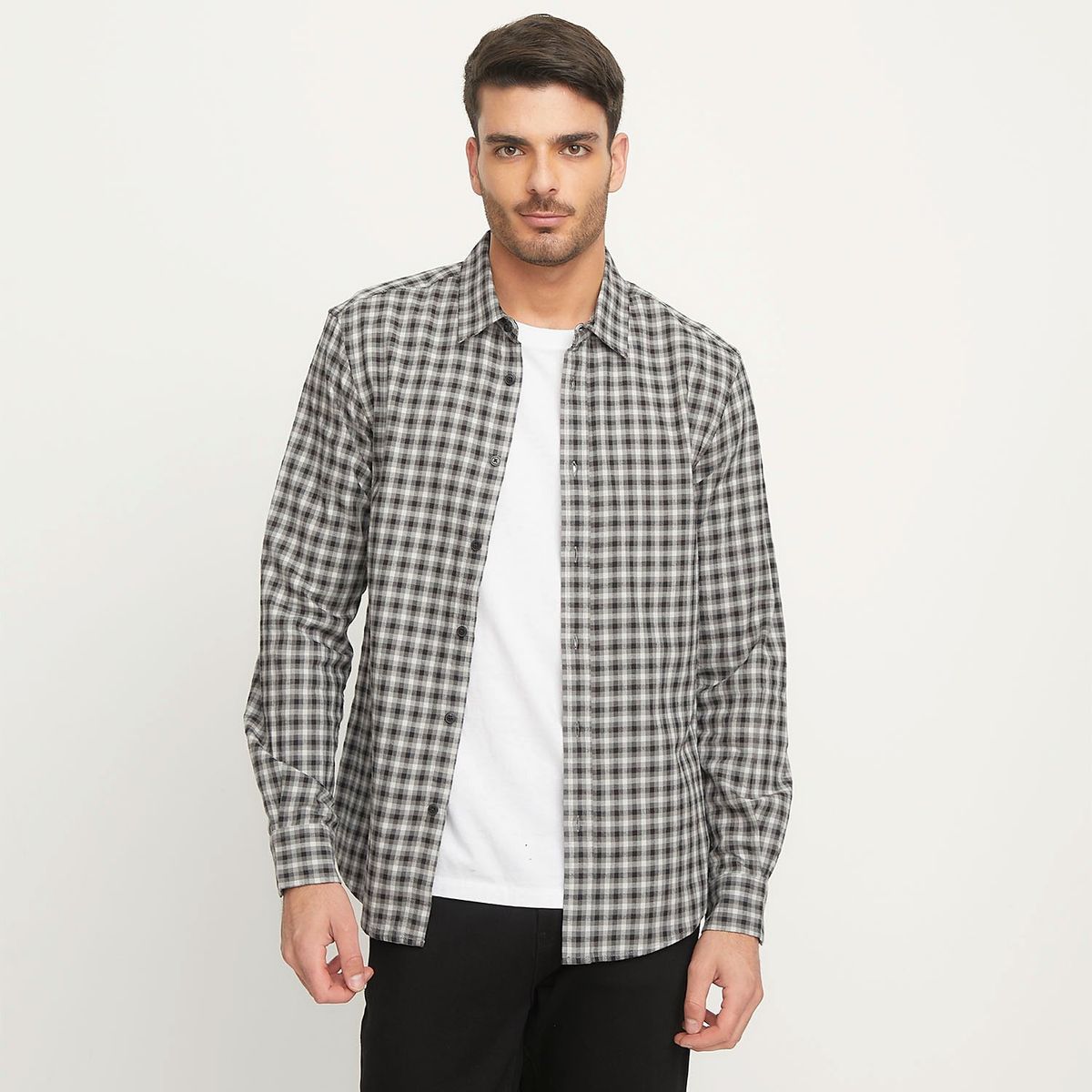 BASEMENT - Camisa Manga Larga Check Slim Fit Hombre Basement