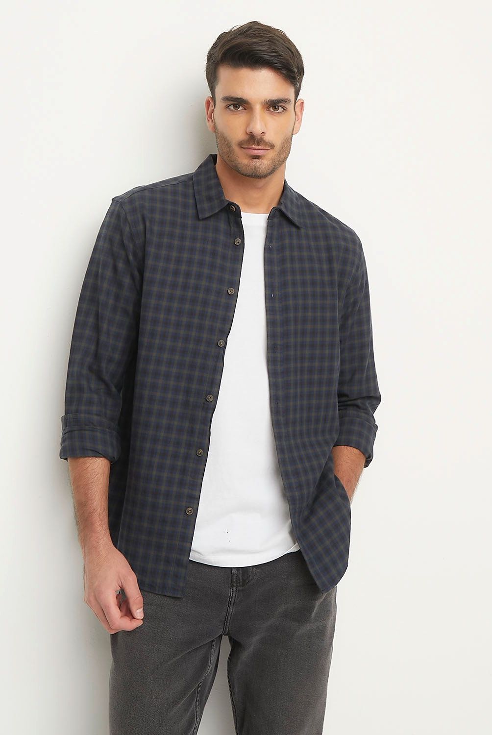 BASEMENT - Camisa Casual Hombre Basement Slim Fit Algodón Cuadros