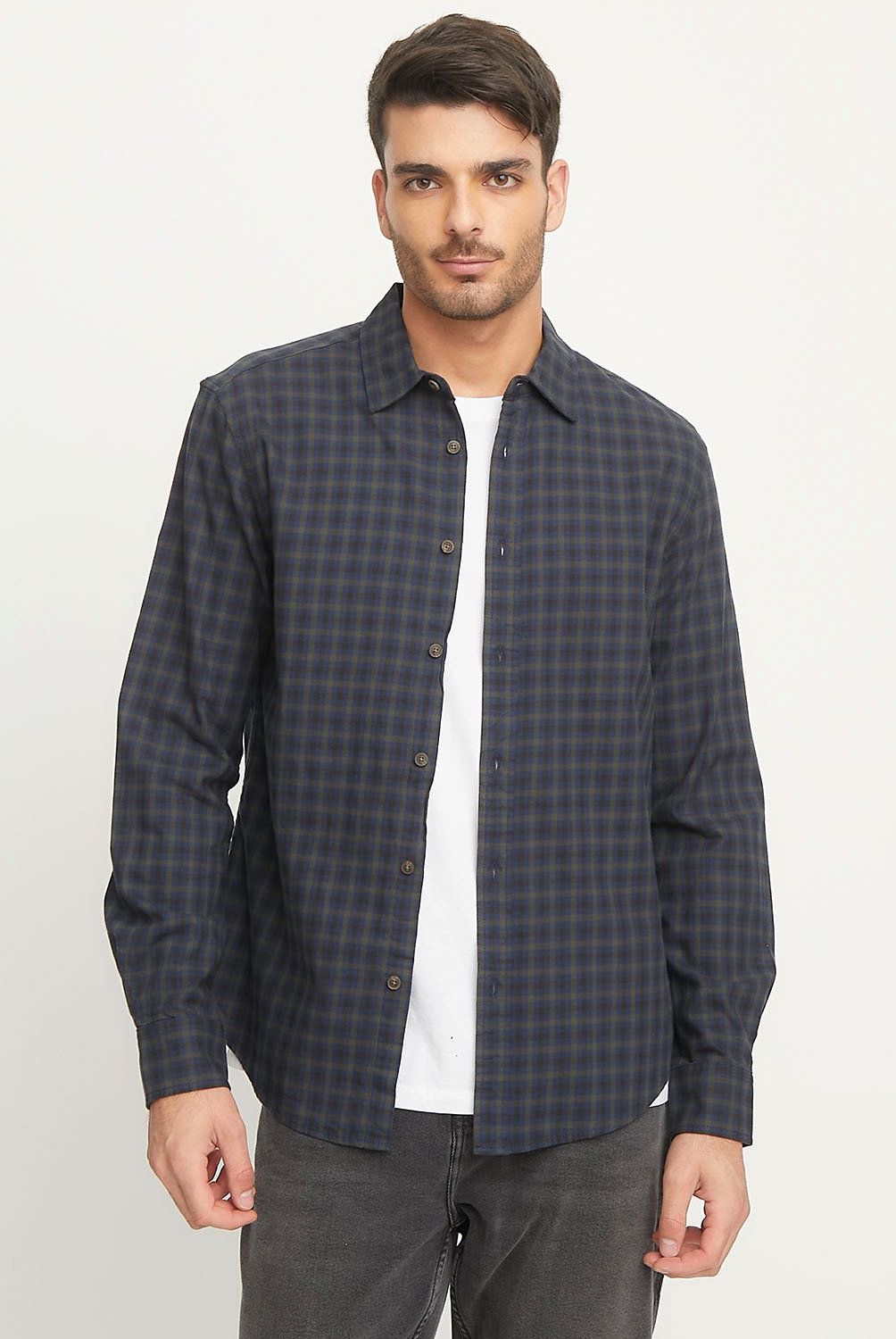BASEMENT - Camisa Casual Hombre Basement Slim Fit Algodón Cuadros