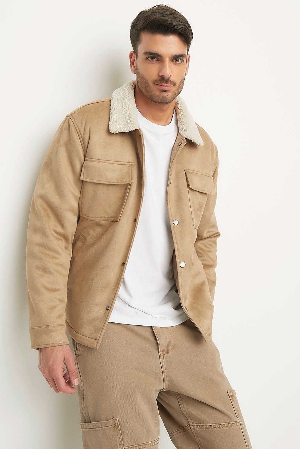 BASEMENT - Chaqueta Suede Basement Hombre Cuello Shearling Casual