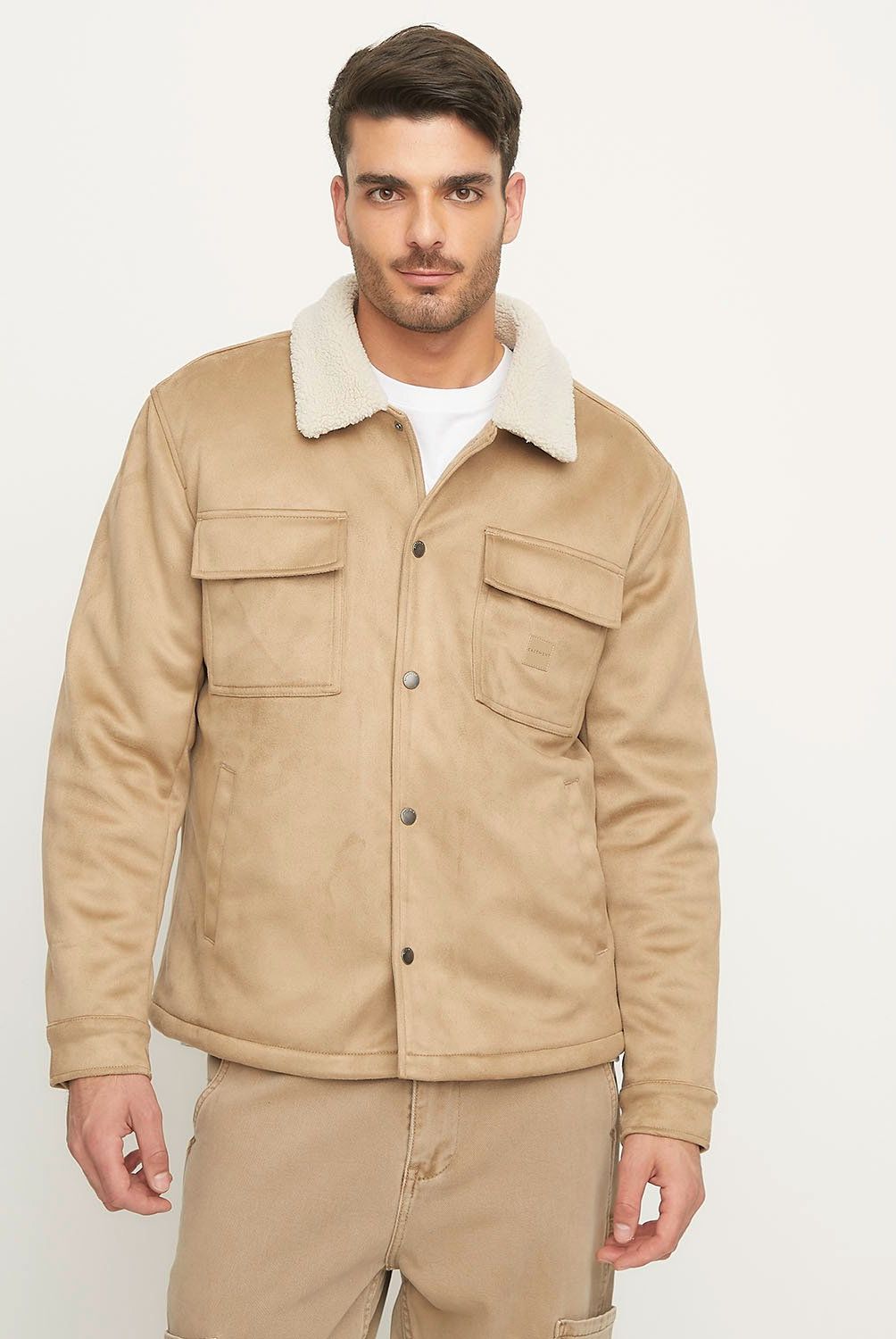 BASEMENT - Chaqueta Suede Basement Hombre Cuello Shearling Casual