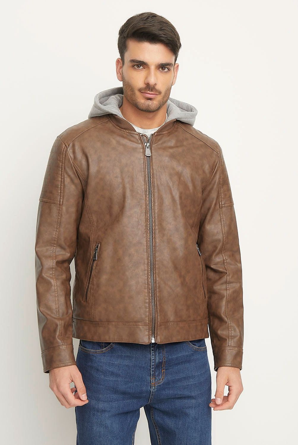 BASEMENT - Chaqueta Basement Simil Cuero Con Gorro Hombre
