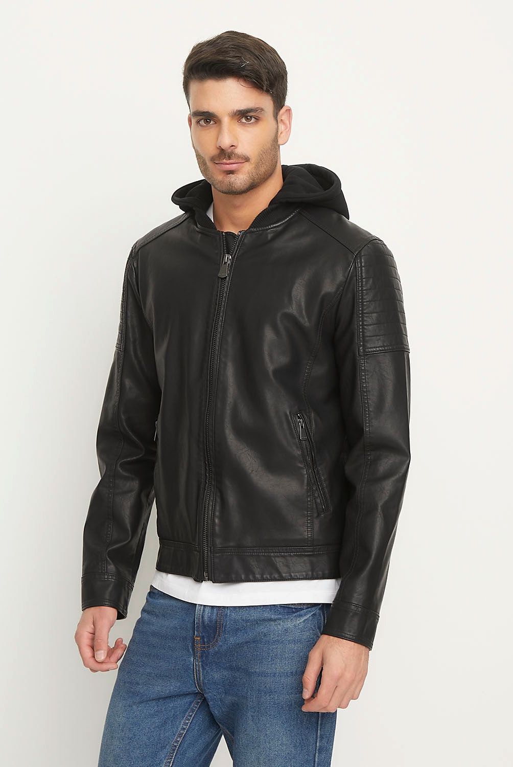 BASEMENT - Chaqueta Basement Simil Cuero Con Gorro Hombre