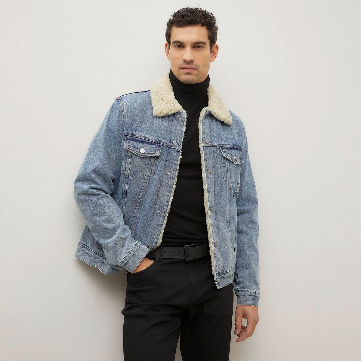 WOLF&HANK - Chaqueta Denim Wolf&Hank Cuello Shearling Hombre Algodón