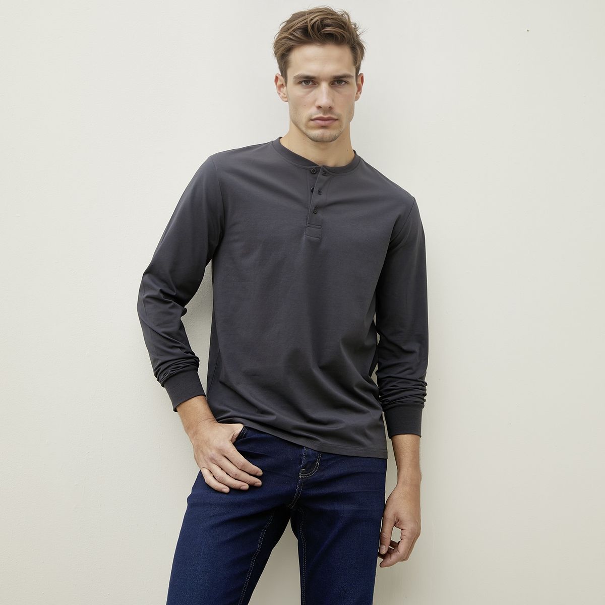 WOLF&HANK - Polera Manga Larga Henley Algodón Wolf&Hank Hombre