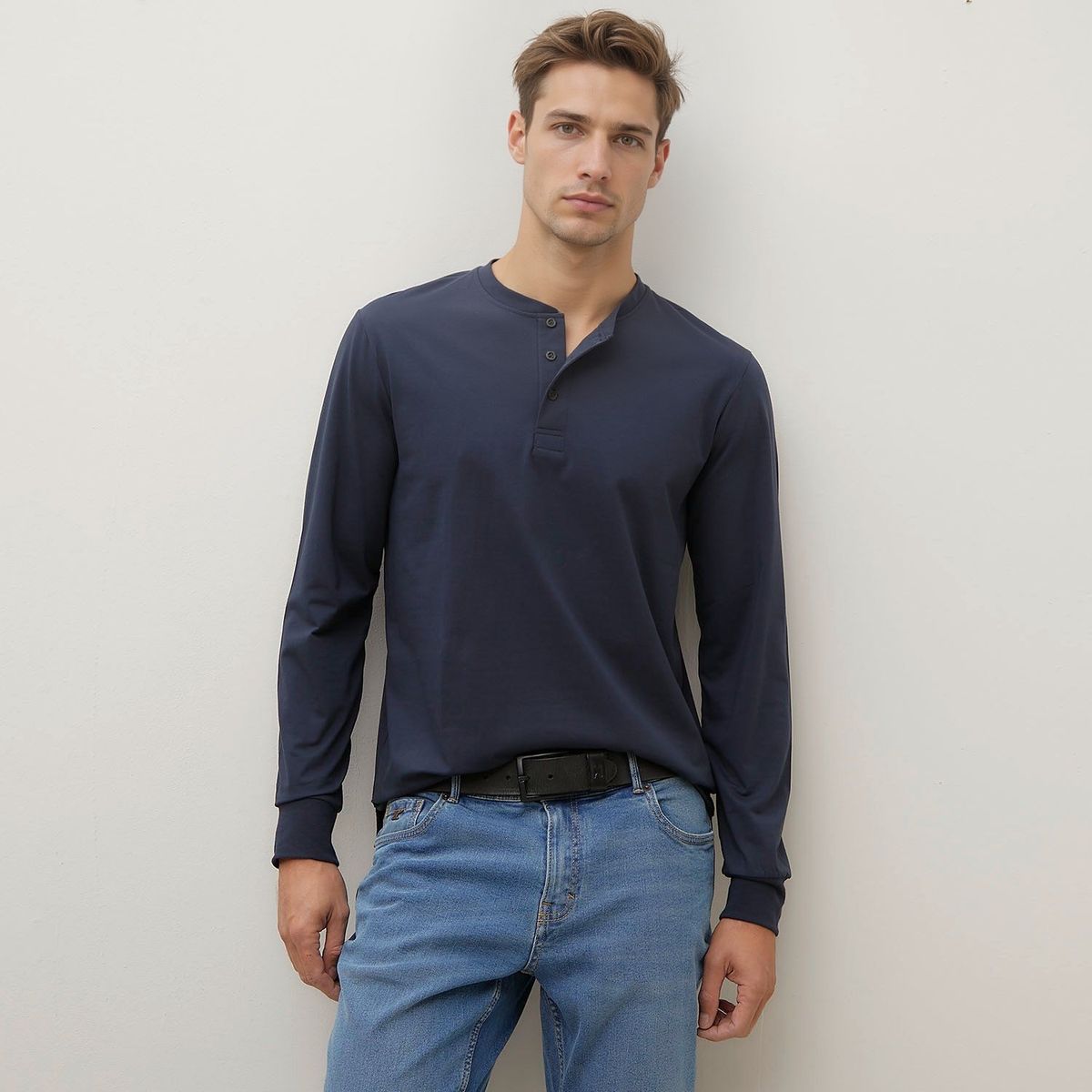 WOLF&HANK - Polera Manga Larga Henley Algodón Wolf&Hank Hombre