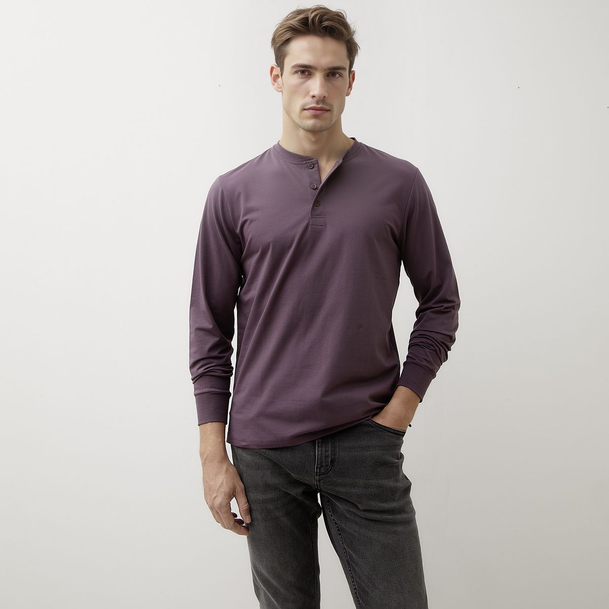 WOLF&HANK - Polera Manga Larga Henley Algodón Wolf&Hank Hombre