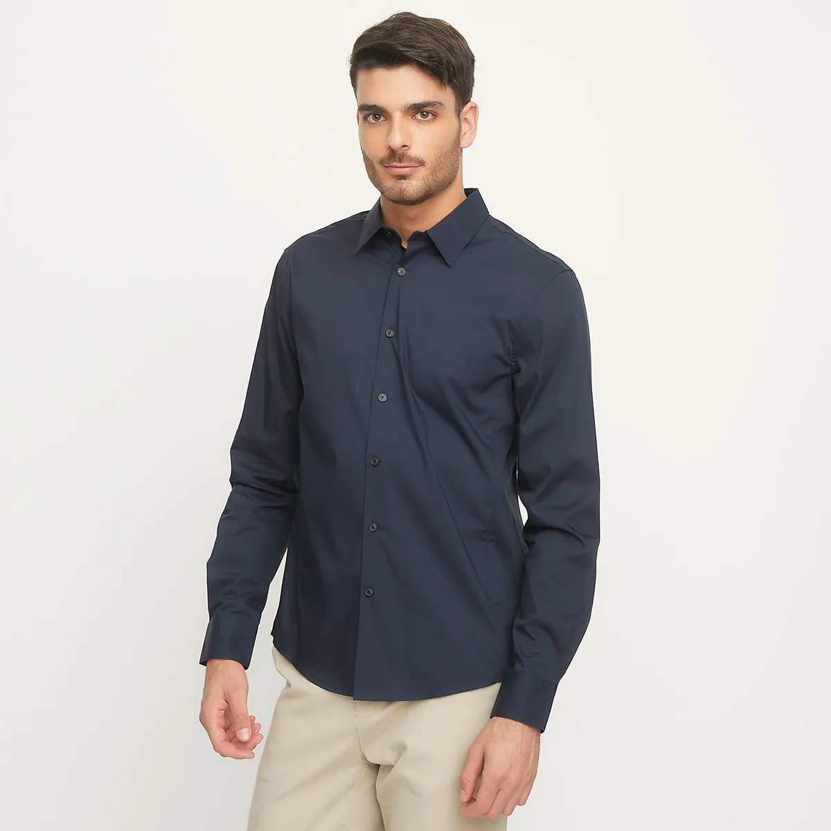 BASEMENT - Camisa Manga Larga Slim Fit Hombre Basement