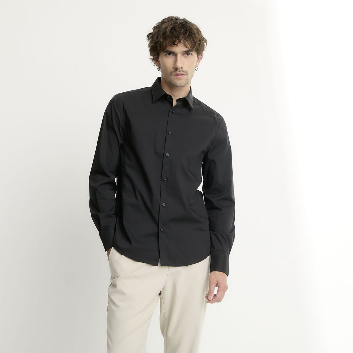 BASEMENT - Camisa Manga Larga Slim Fit Hombre Basement