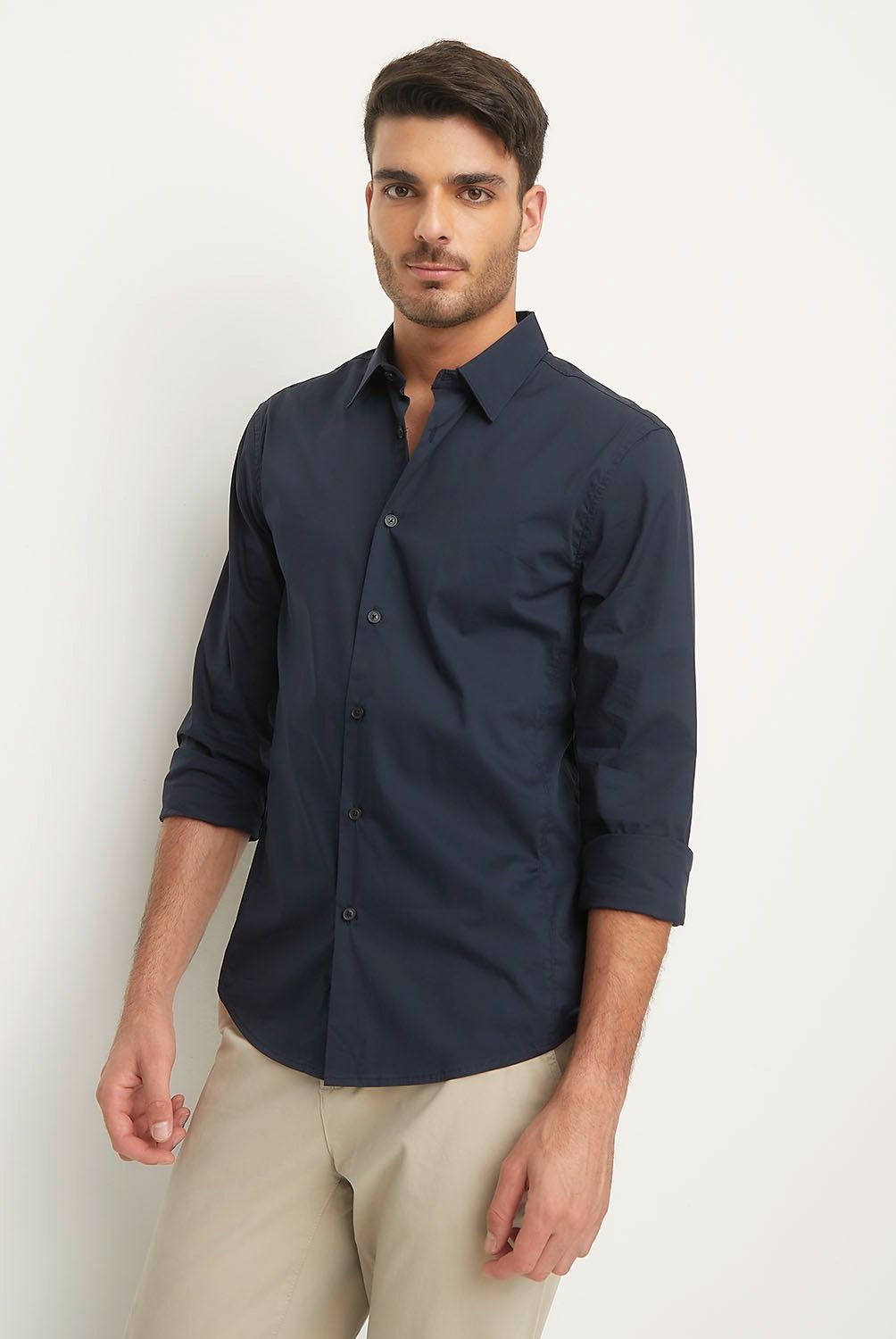 BASEMENT - Camisa Manga Larga Slim Fit Hombre Basement