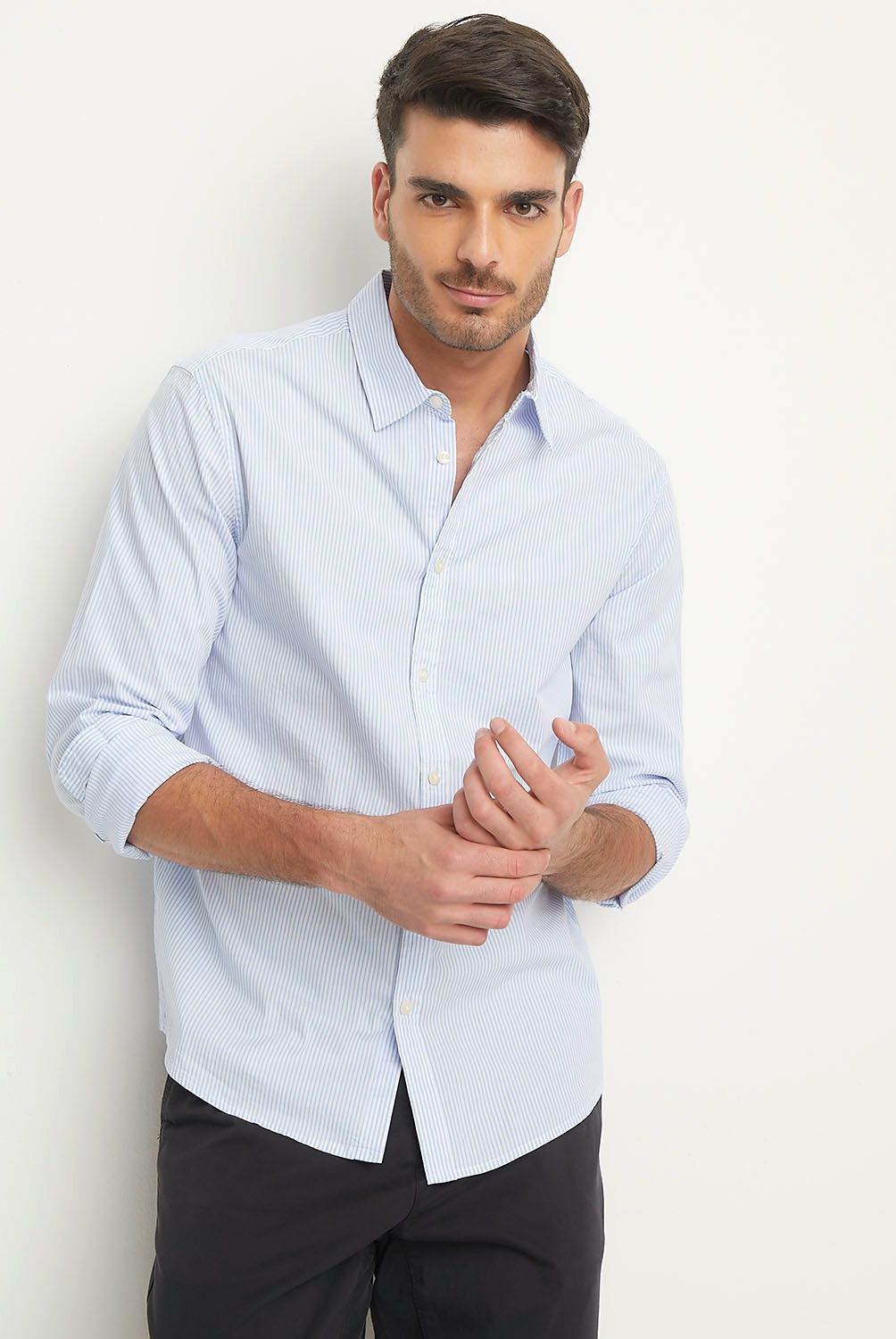 BASEMENT - Camisa Manga Larga Rayas Slim Fit Hombre Basement