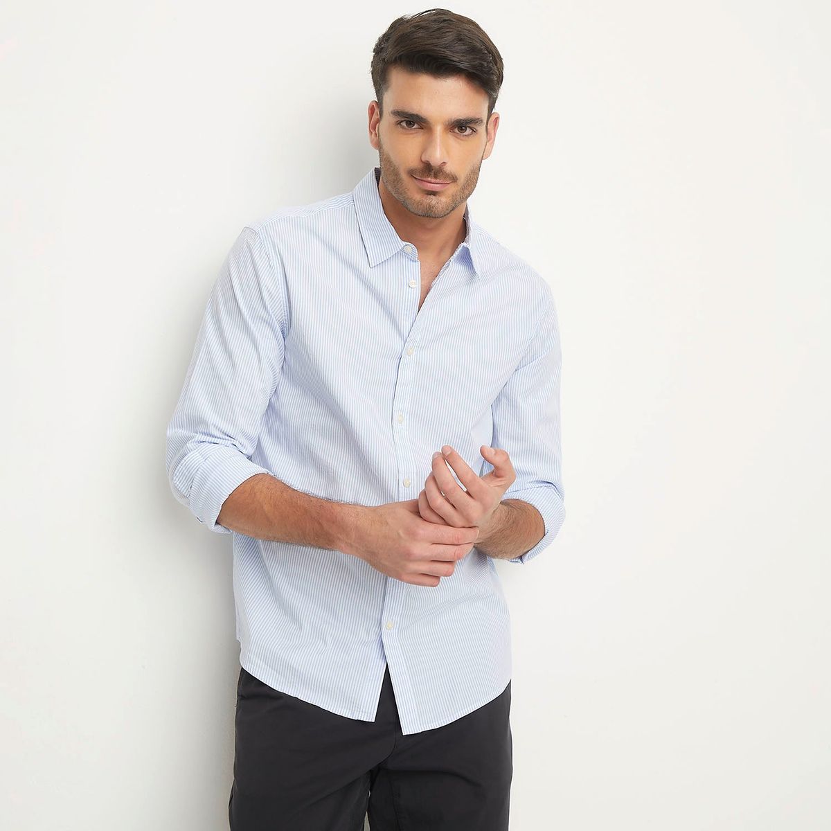 BASEMENT - Camisa Manga Larga Rayas Slim Fit Hombre Basement
