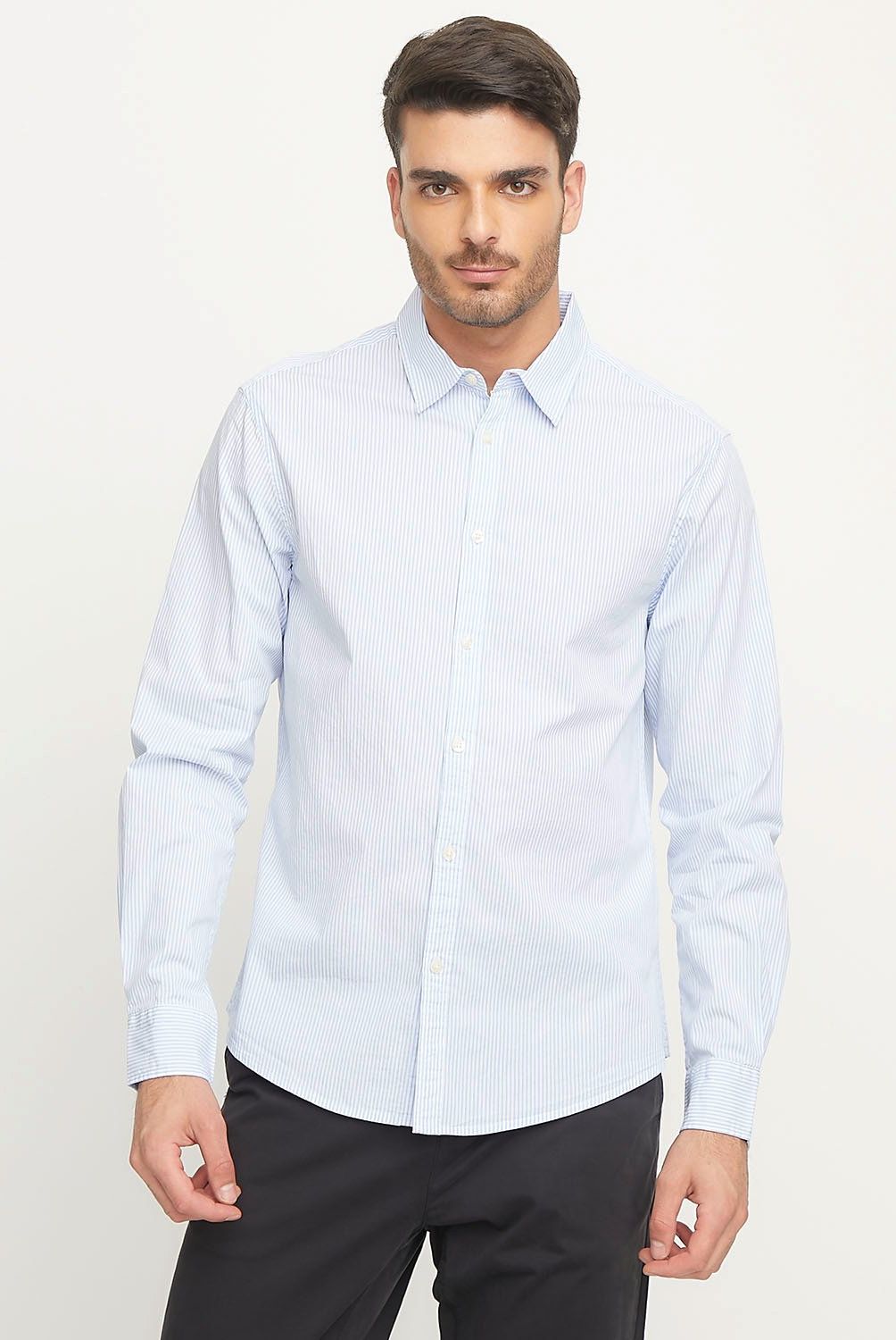 BASEMENT - Camisa Manga Larga Rayas Slim Fit Hombre Basement
