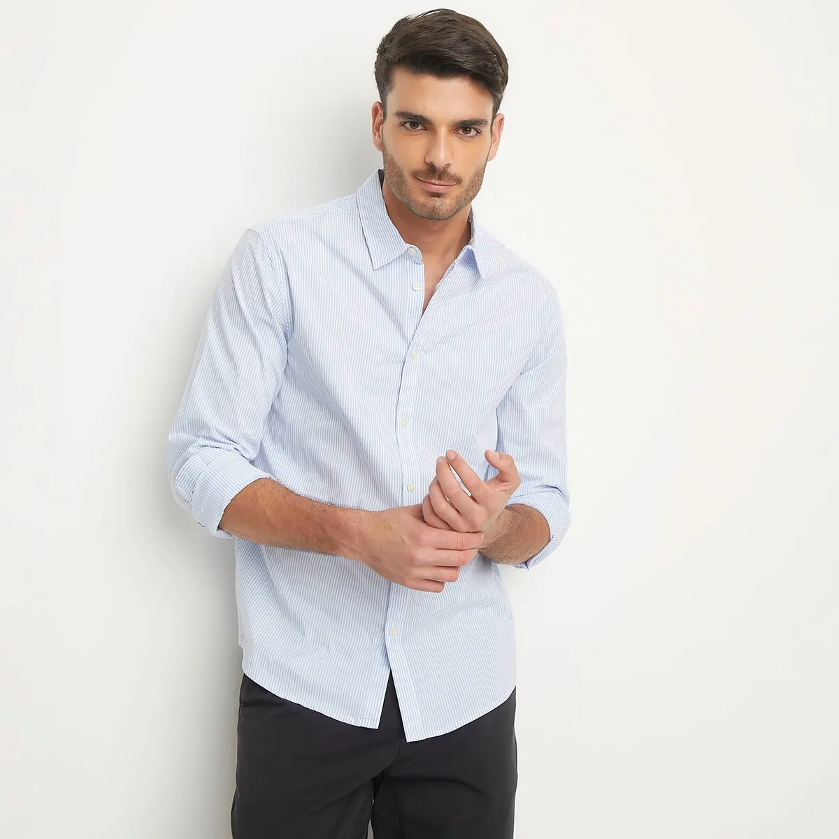 BASEMENT - Camisa Manga Larga Rayas Slim Fit Hombre Basement