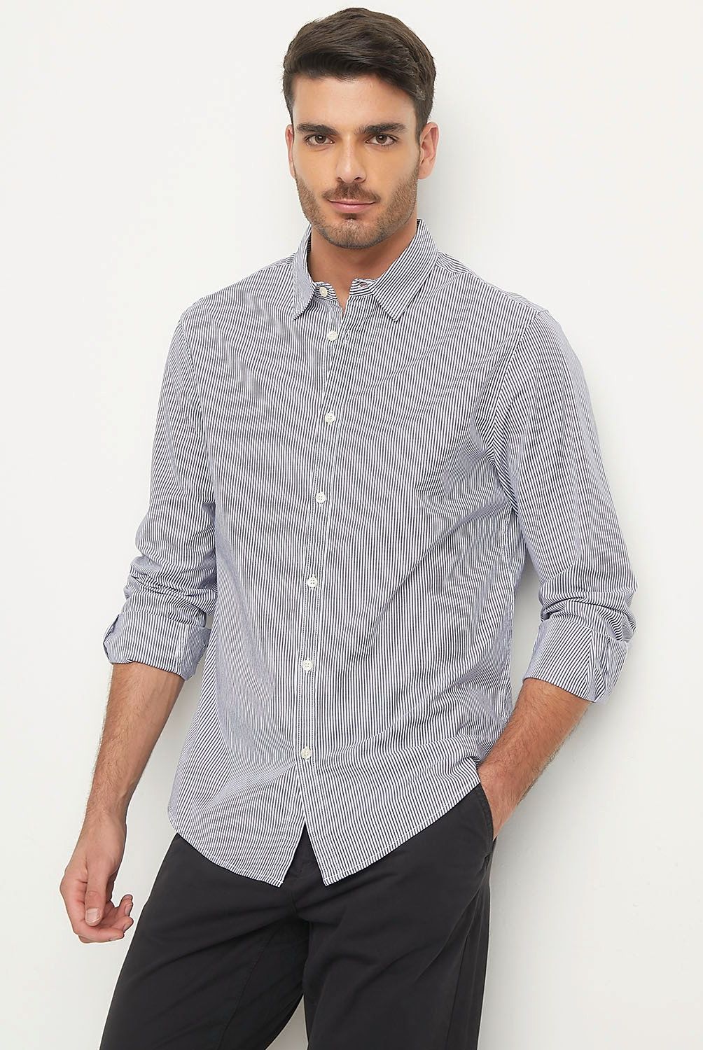 BASEMENT - Camisa Manga Larga Rayas Slim Fit Hombre Basement