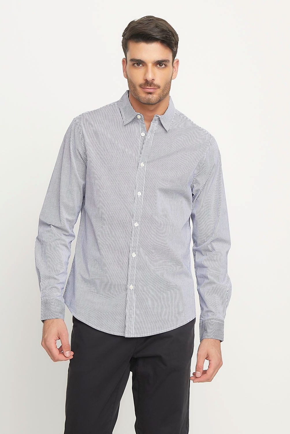 BASEMENT - Camisa Manga Larga Rayas Slim Fit Hombre Basement