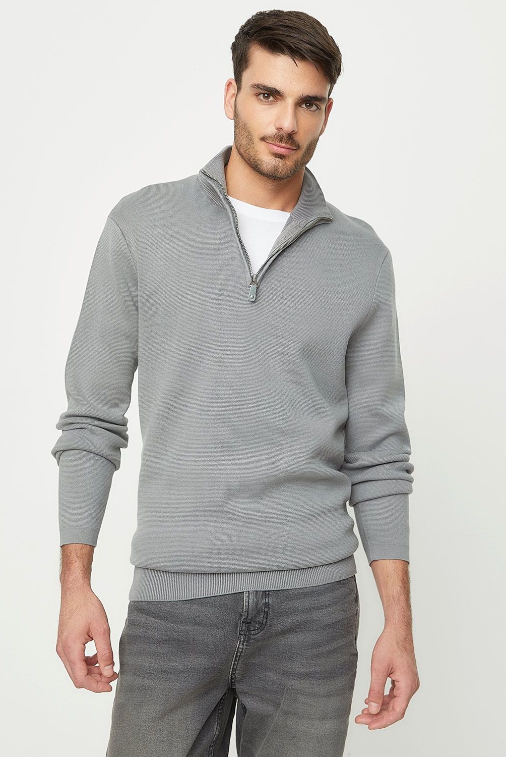 BASEMENT - Sweater Algodón Basement Cuello Alto con Cremallera Hombre