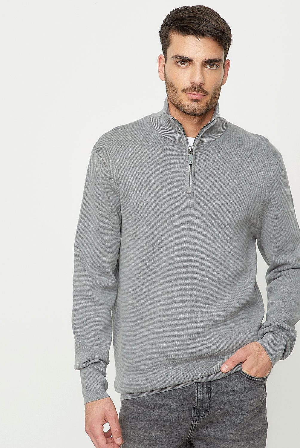 BASEMENT - Sweater Algodón Basement Cuello Alto con Cremallera Hombre
