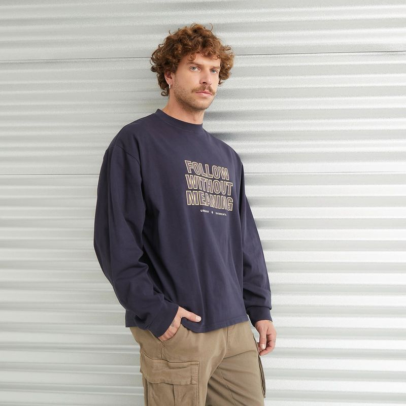 AMERICANINO - Polera Manga Larga Relaxed Fit Hombre Americanino