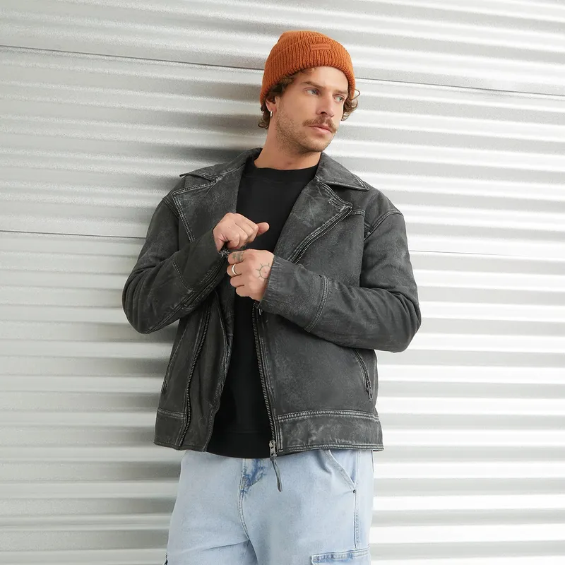 AMERICANINO - Chaqueta Biker Cuero Hombre Americanino