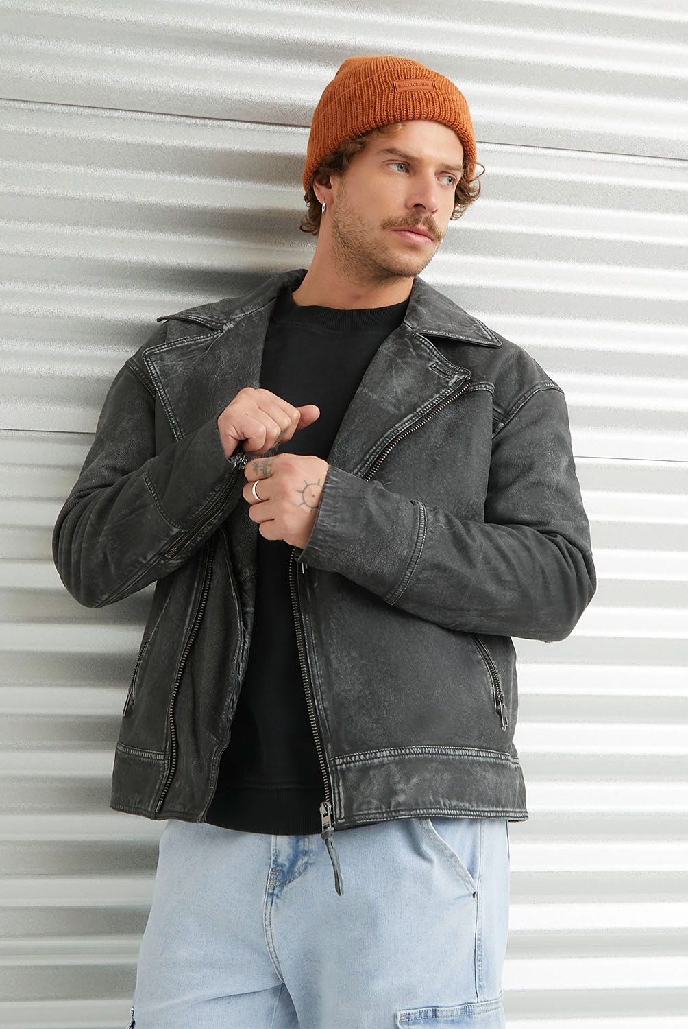 AMERICANINO - Chaqueta Biker Cuero Hombre Americanino