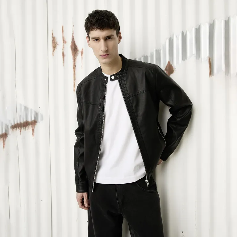 Chaqueta Efecto Cuero Hombre