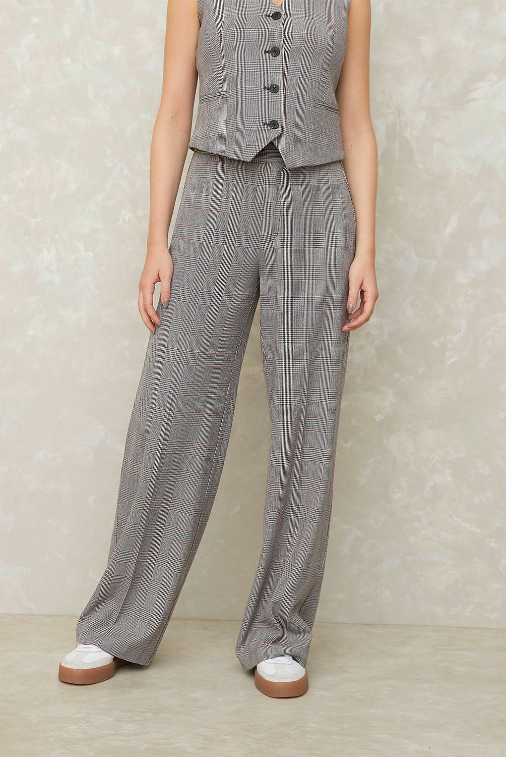 SYBILLA - Pantalones Rectos Mujer Sybilla Tiro Medio Diseño Cuadros