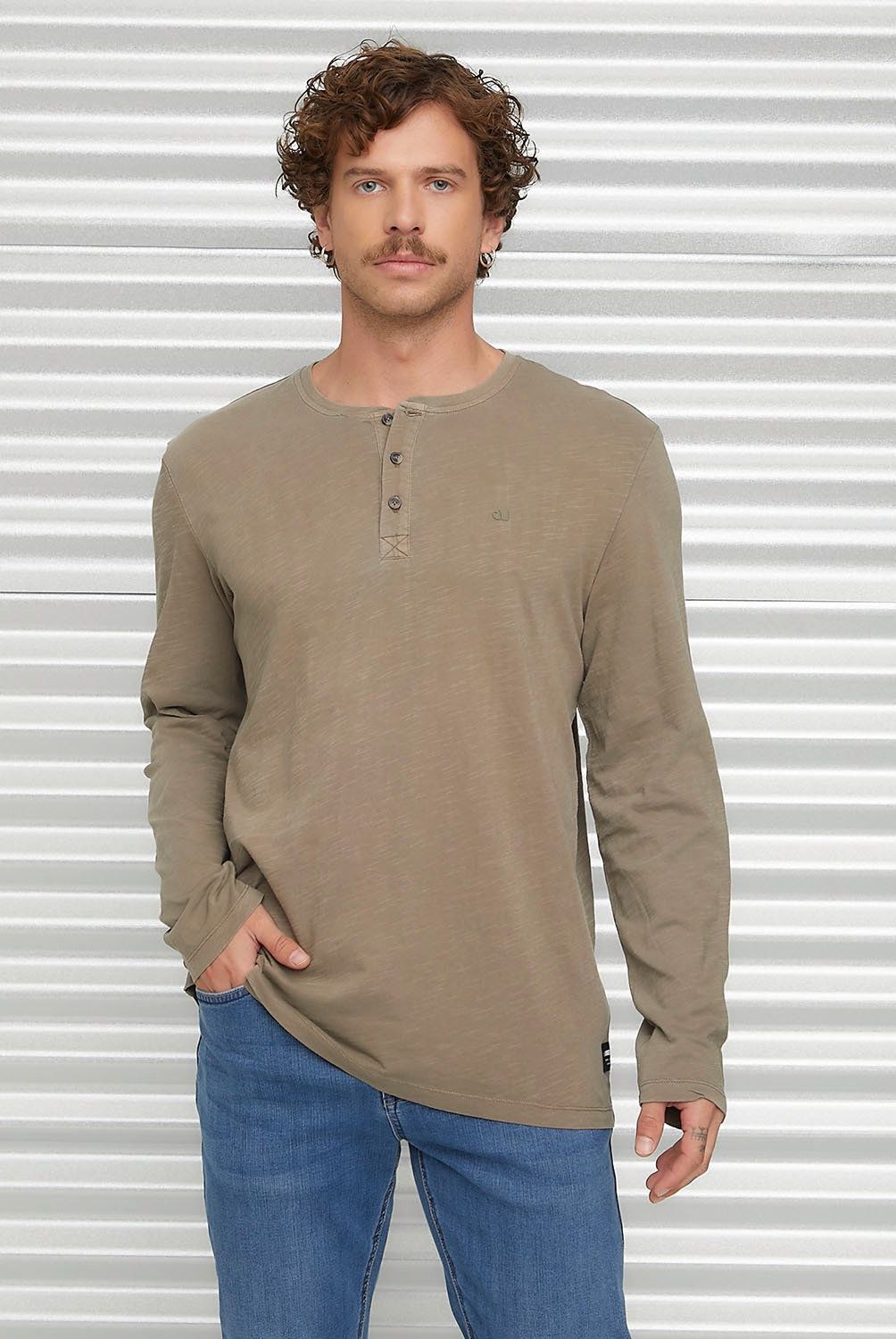 AMERICANINO - Polera Manga Corta Henley Hombre Americanino