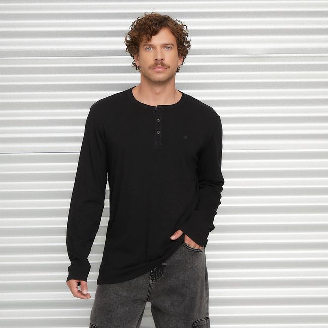 AMERICANINO - Polera Manga Larga Henley Hombre Americanino