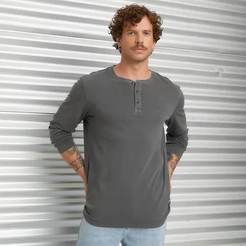 AMERICANINO - Polera Manga Corta Henley Hombre