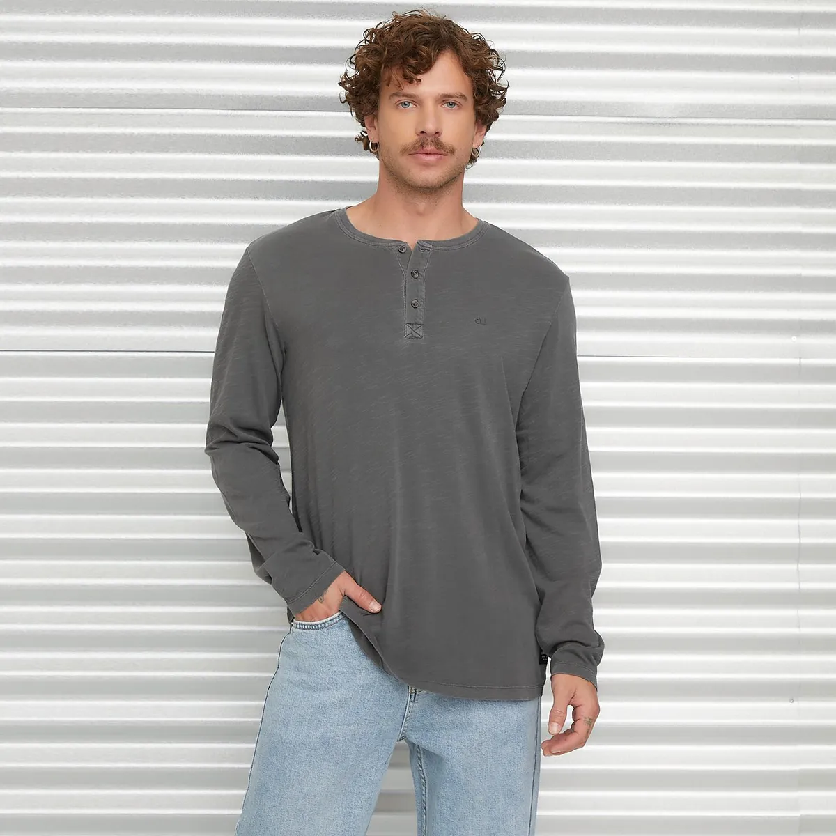 AMERICANINO - Polera Manga Larga Henley Hombre Americanino